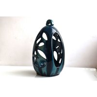 Vintage Keramik Kerzenhalter Teal Lichthalter Hängekandelaber Blau Türkis Porzellan Mcm European Painted Beleuchtung Wohnkultur Kunst von ChicAndAntiques