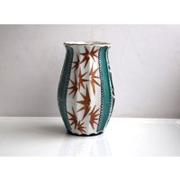 Vintage Porzellan Vase Amsl Mayer Bremen Keramik European Mid Century Modern Mcm Home Dekor Pottery Art Deco Weiß Grün Blätter Bemalte Kunst von ChicAndAntiques