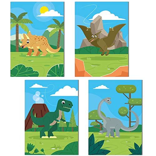 ChicResult 4er Set Dinosaurier Poster für Kinderzimmer Jungen oder Mädchen - Dino Bilder, Dino Poster (DIN A4 ohne Bilderrahmen) von ChicResult