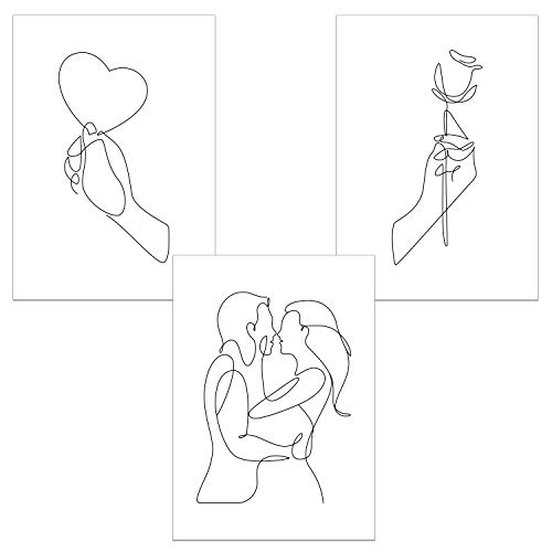 ChicResult Line Art Wandbilder Paarliebe 3er Set moderne Poster - Deko Bilder für Wohnzimmer, Schlafzimmer, Flur - Wanddeko (DIN A4 ohne Bilderrahmen) von ChicResult