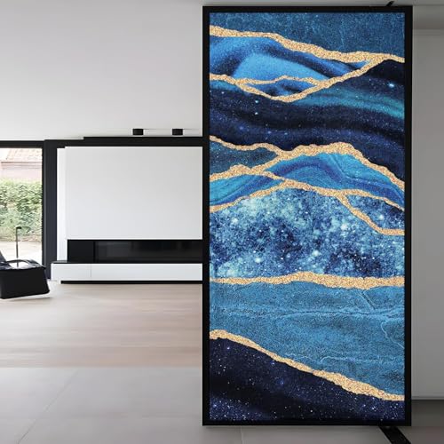 ChicSkin Fensterfolie bunt Blauer Marmor-Muster milchglasfolie selbstklebend Fenster, Mehrweg sichtschutz fensterfolie Folie für glastüren, Geeignet für Wohnzimmer, Badezimmer, Schlafzimmer 58X150CM von ChicSkin