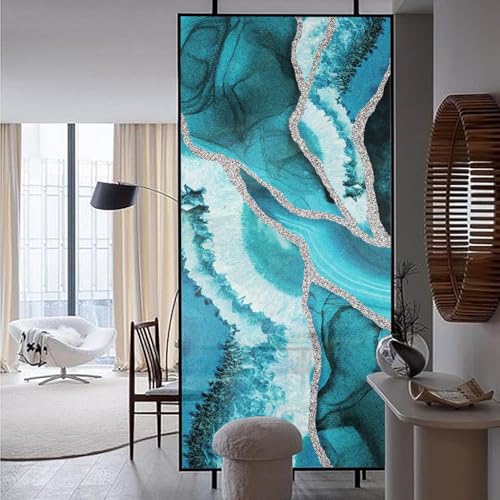 ChicSkin Fensterfolie bunt Seeblauer Marmor-Muster milchglasfolie selbstklebend Fenster Mehrweg sichtschutz fensterfolie Folie für glastüren, Geeignet für Wohnzimmer Badezimmer Schlafzimmer 58X150CM von ChicSkin