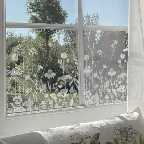 ChicSkin Kunstgeätztes Glas Folie, Gänseblümchen Wildblume beidseitig verdickt fensterfolien, milchglasfolie Fenster statische fensterfolie Geeignet für Wohnzimmer, Schlafzimmer, Küche 58X120CM von ChicSkin