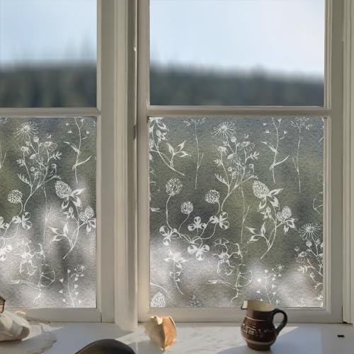 ChicSkin Kunstgeätztes Glas Folie, Klee Wildblume Blume fensterfolie Blickdicht, Fensterfolie sichtschutz, milchglasfolie Fenster statische fensterfolie Geeignet für Wohnzimmer Schlafzimmer 58X120CM von ChicSkin