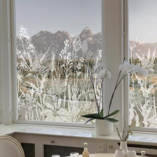 ChicSkin Kunstgeätztes Glas Folie für Fenster, Distel Löwenzahn Schatten verdickt fensterfolien, milchglasfolie Fenster statische fensterfolie Geeignet für Wohnzimmer, Schlafzimmer, Küche 58X120CM von ChicSkin