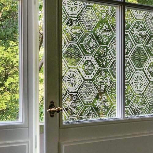 ChicSkin Kunstgeätztes Glas Folie für Fenster, Sechseck Fliesenmuster milchglasfolie, Verdickung kein kleber fensterfolie, Geeignet für Wohnzimmer Küche Schlafzimmer Büro fensterdekoration 58X193CM von ChicSkin