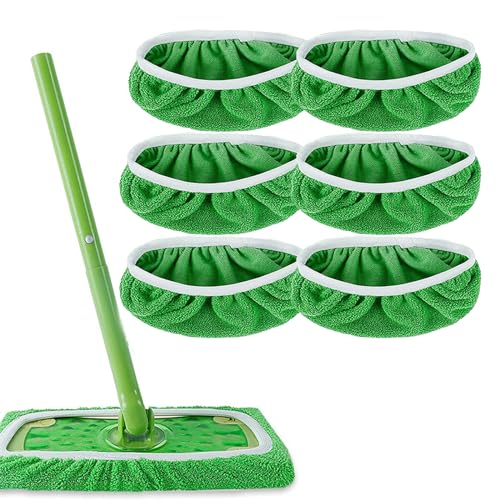 6 Stück Tücher für Swiffer Bodenwischer,Wiederverwendbare Bodenwischer Wischmopp Bezug,25,4x11,5cm,Nachfüllpackungen für Mop Pads, Nass- und Trockengebrauch Universell für Alle Bodenarten - Flanell von ChicSoleil