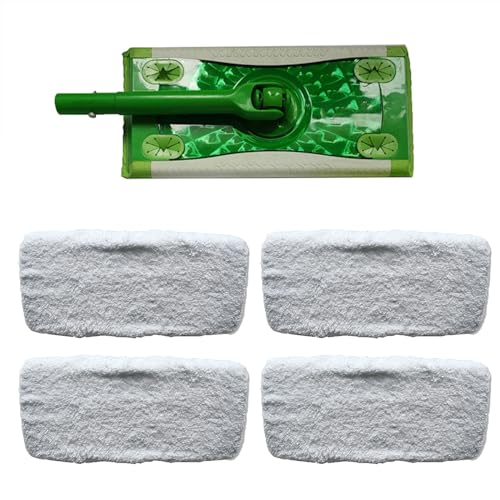 ChicSoleil 4 Stück Tücher für Swiffer Bodenwischer,Wiederverwendbare Bodenwischer Wischmopp Bezug,25,4x11,5cm,Nass- und Trockengebrauch Universell für Alle Bodenarten - 100% Baumwolle von ChicSoleil