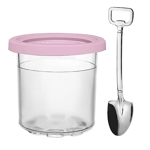 ChicSoleil Creami Behälter für Ninja Creami, Creami Pint mit Deckel, Auslaufsichere Eisbehälter Eiscreme Pint für Ninja Eismaschine NC301 NC300 NC299AMZ CN305A CN301CO Serie,Rosa+Edelstahllöffel von ChicSoleil