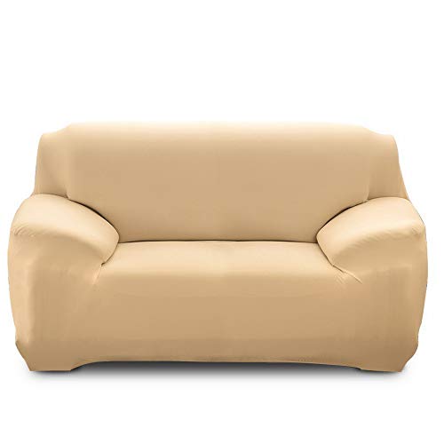 ChicSoleil Elastischer Sofabezug Sofa-Überwürfe 1/2/3/4 Sitzer Sofahusse Spannbezug Bezug Decke für Sofa Couch Sessel mit Armlehne (Beige, 2 Sitzer) von ChicSoleil
