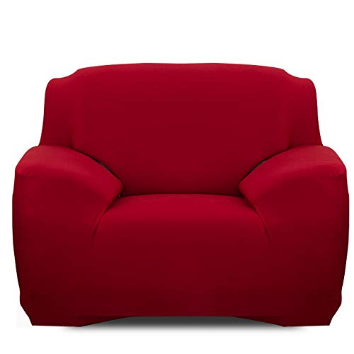 ChicSoleil Sofaüberzug Sofa-Überwürfe Elastischer Sofabezug 1/2/3/4 Sitzer Sofahusse Spannbezug Bezug Decke für Sofa Couch Sessel mit Armlehne (Rot, 1 Sitzer) von ChicSoleil