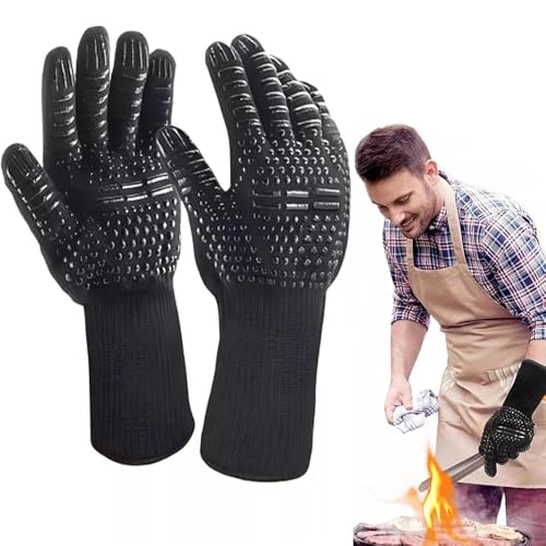 Grillhandschuhe Ofenhandschuhe Hitzebeständig bis 800°C: Grill-Ofenhandschuhe Topfhandschuhe Kochhandschuhe Backhandschuhe für Mikrowelle Backen Grillen Kochen BBQ, Kaminhandschuhe feuerfest (Schwarz) von ChicSolis