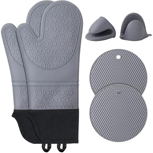 Ofenhandschuhe Topfhandschuhe Silikon Anti-Rutsch Hitzebeständige: 6er Set Ofenhandschuhe Topflappen Rutschfestes Silikon Lange Backhandschuhe Kochhandschuhe Ofen Handschuhe für Kochen Backen Grillen von ChicSolis