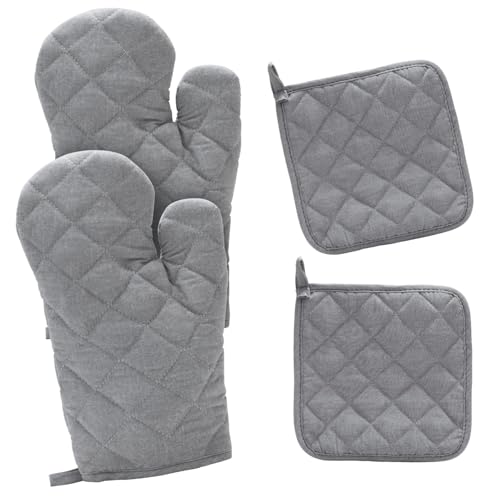 Ofenhandschuhe Topflappen Set Baumwolle rutschfeste: 1 Paar Ofenhandschuhe & 2 Topflappen 230°C Hitzebeständige Anti-Rutsch Topfhandschuhe Kochhandschuhe Backhandschuhe für Kochen Backen Grillen Gray von ChicSolis