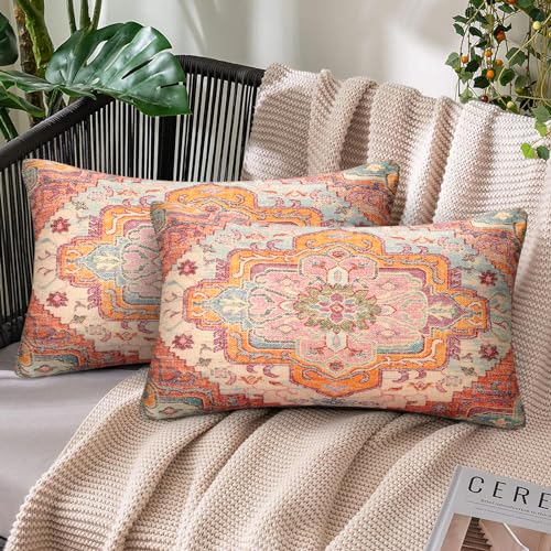 2er Set Kissenbezüge 30 x 50 Boho Kissenhüllen Türkischer Kissenbezug Leinen Teppich Muster Kissenhülle Doppelseitiger Druck Moderne Geometrisch Landhausstil Zierkissenbezüge Mandala Blume Dekor von Bigcago
