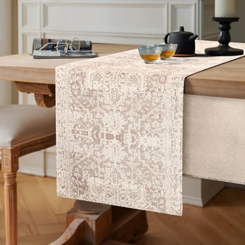 40x140 cm Tischläufer Beige Mandala Boho Tischläufer Leinen Modern Abwaschbar Tischdecke Geometrisch Elegant Tischdekoration für Party Abendessen Esszimmer Urlaub Küche Bankett Restauran von Chicamy