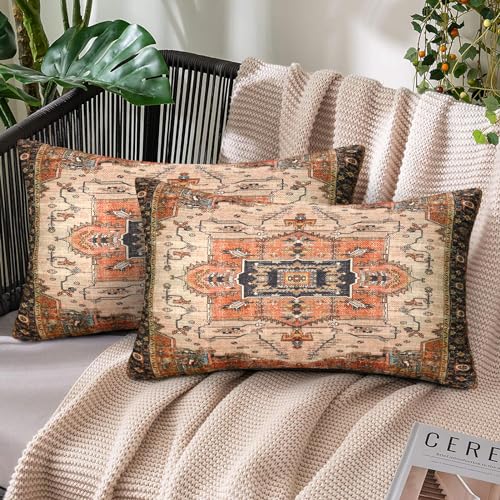 Chicamy 2er Set Kissenbezug Leinen 30x50 Indisch Bohemian Kissenbezüge Doppelseitige Kopfkissenbezug mit Reißverschluss Kissenhülle Landhausstil Herbst Dekokissenbezug für Wohnzimmer Schlafzimmer von Chicamy