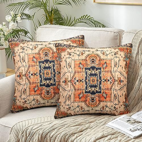 Chicamy Bohemian Kissenbezug 40 x 40 cm Indisch Boho Stil Doppelseitige Leinen Kissenbezüge Natur Landhausstil Kissenhülle Dekokissen Orientalische Kissen Dekorative für Sofa Wohnzimmer von Chicamy