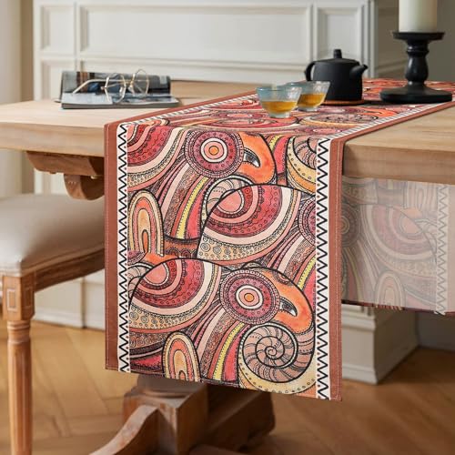 Chicamy Tischläufer Elefant Abstrakte Motive Leinen Tischläufer Boho Braun Modern Wohnzimmer Tischdecke Abwaschbar Küche Tisch Dekoration für Party Dekor Hochzeit Herbst Winter 40x140 cm von Chicamy