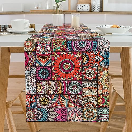 Chicamy Tischläufer Handgemachte Bunt Mandala Floral Tischläufer Boho Vintage Marokkanische Paisley Tischdecke Abwaschbar Rechteckiger Dekorativer Tischläufer für Bankett Dekorat Geschenk 40X140cm (C) von Chicamy