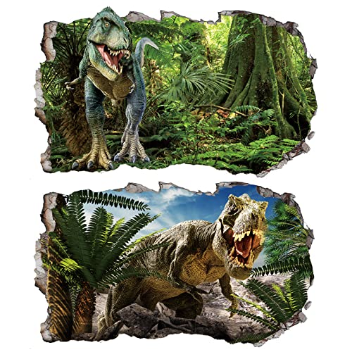 2Pcs Dinosaurier Dino Urzeit T-rex Wandtattoo 3D Effekt XXL Wanddurchbruch Fenster Wandaufkleber für Kinderzimmer Jungenzimmer Groß 1000mmx580mm v01 von Chicbanners
