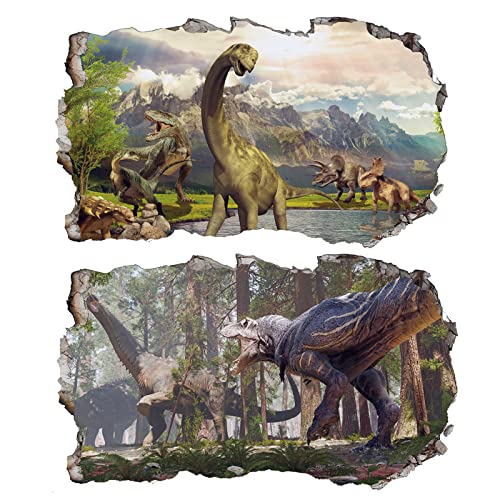 2Pcs Dinosaurier Dino Urzeit T-rex Wandtattoo 3D Effekt Wandsticker XXL Wanddurchbruch Tiere Fenster Wandaufkleber für Kinderzimmer Jungenzimmer Groß 1000mmx580mm v13 von Chicbanners