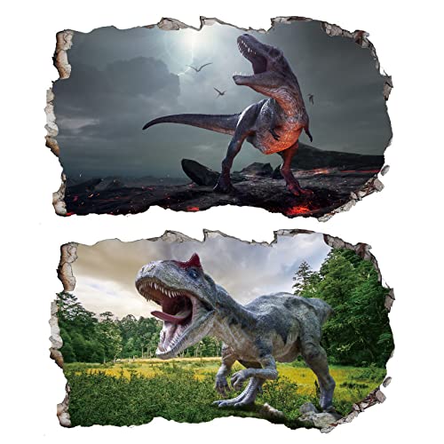 2Pcs Dinosaurier Dino Urzeit T-rex Wandtattoo 3D Effekt XXL Wanddurchbruch Fenster Wandaufkleber für Kinderzimmer Jungenzimmer Groß 1000mmx600mm… von Chicbanners