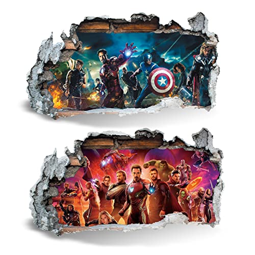 2PCS Marvel Avengers Superheld V305 3D Magic Window Wall Sticker Selbstklebendes Poster Wandkunst Größe 1000 mm breit x 600 mm tief (groß) von Chicbanners
