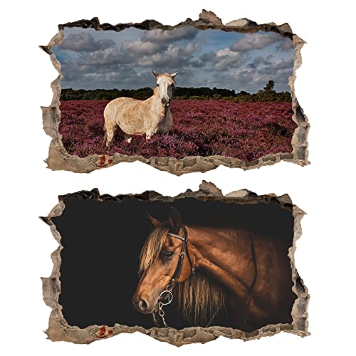 2Pcs Pferd Horse Weiss Wandtattoo 3D Effekt XXL Wanddurchbruch Fenster Wandaufkleber für Junge Mädchen Kinderzimmer V13 1000 mm breit x 600 mm tief (groß) von Chicbanners