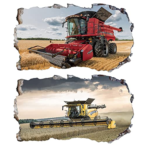 2Pcs Wandtattoo Traktor Trecker 3D Effekt XXL Farm Feld Landwirtschaft Wandaufkleber Fenster Selbstklebend für Junge Kinderzimmer Groß 1000mmx600mm v16 von Chicbanners