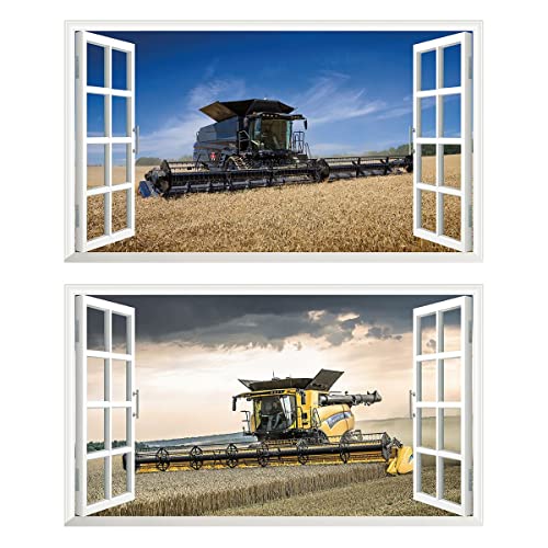 2Pcs Wandtattoo Traktor Trecker 3D Effekt XXL Farm Feld Landwirtschaft Wandaufkleber Fenster Selbstklebend für Junge Kinderzimmer v07 Größe 1000 mm breit x 600 mm tief (groß) von Chicbanners