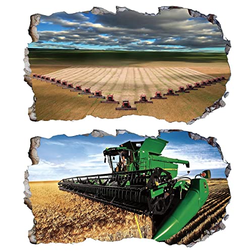 2Pcs Wandtattoo Traktor Trecker 3D Effekt XXL Farm Feld Landwirtschaft Wandaufkleber Fenster Selbstklebend für Junge Kinderzimmer Groß 1000mmx600mm v19 von Chicbanners