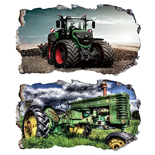 2Pcs Wandtattoo Traktor Trecker 3D Effekt XXL Farm Feld Landwirtschaft Wandaufkleber Fenster Selbstklebend für Junge Kinderzimmer Groß 1000mmx600mm v08 von Chicbanners