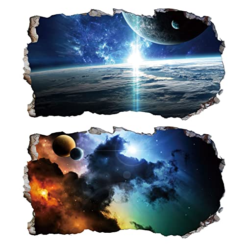 2Pcs Weltraum Erde Planeten Space Wandtattoo 3D Effekt V03 Wandsticker XXL Wanddurchbruch Fenster Wandaufkleber Universum Sterne für Kinderzimmer Jungenzimmer Groß 1000mmx580mm von Chicbanners