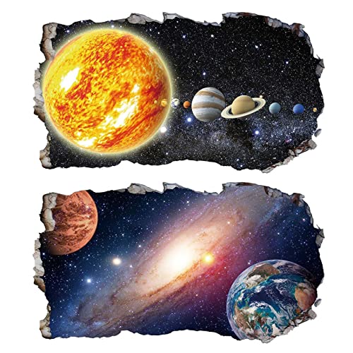 2Pcs Weltraum Erde Planeten Space Wandtattoo 3D Effekt V08 Wandsticker XXL Fenster Wandaufkleber Universum Sterne für Kinderzimmer Jungenzimmer mädchenzimmer Groß 1000mmx580mm von Chicbanners