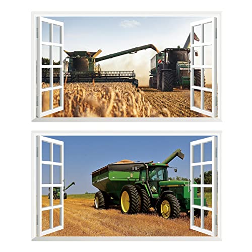 2Pcs Wandtattoo Traktor Trecker 3D Effekt XXL Farm Feld Landwirtschaft Wandaufkleber Fenster Selbstklebend für Junge Kinderzimmer v14 1000 mm breit x 600 mm tief (groß) von Chicbanners