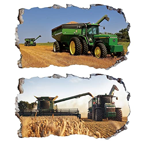 Chicbanners 2pcs Wandtattoo Harvester Tractor Harvest V1, 3D-Magic Window, selbstklebend, Größe L 1000 mm breit x 600 mm tief (groß) von Chicbanners