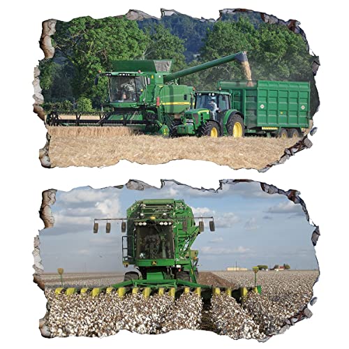 Chicbanners 2Pcs Wandtattoo Traktor Trecker 3D Effekt XXL Farm Feld Landwirtschaft Wand-Aufkleber Fenster Selbstklebend für Junge Kinderzimmer Groß 1000mmx600mm von Chicbanners