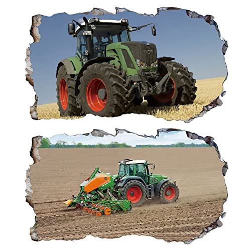 2Pcs Wandtattoo Traktor Trecker 3D Effekt XXL Farm Feld Landwirtschaft Wandaufkleber Fenster Selbstklebend für Junge Kinderzimmer Groß 1000mmx600mm v12 von Chicbanners