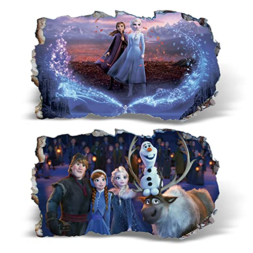 2Pcs Die Eiskönigin Frozen Wandtattoo 3D Effekt XXL Anna und Elsa Wandaufkleber Fenster für Mädchen Kinderzimmer Wanddurchbruch Tattoo Wandbild Groß 1000mmx600mm von Chicbanners