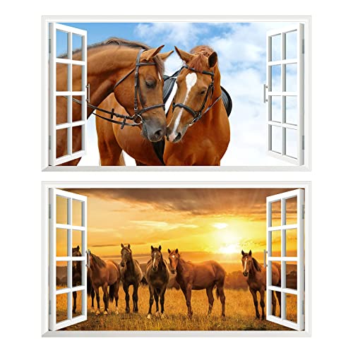 2Pcs Pferd Horse Schwarz Weiss Wandtattoo 3D Effekt XXL Wanddurchbruch Fenster Wandaufkleber für Junge Mädchen Kinderzimmer V06 1000 mm breit x 600 mm tief (groß) von Chicbanners