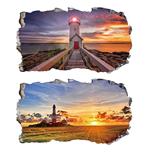 2Pcs Wandtattoo Meer Strand Beach Natur Landschaft 3D Effekt XXL Wandaufkleber Fenster Selbstklebend Wandsticker für Junge Mädchen Kinderzimmer V05 1000 mm breit x 600 mm tief (groß) von Chicbanners