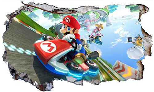 Super Mario Brothers Kart V711 Magic Window Wall Smash Aufkleber, selbstklebend, Größe 1000 mm breit x 600 mm tief (groß) von Chicbanners