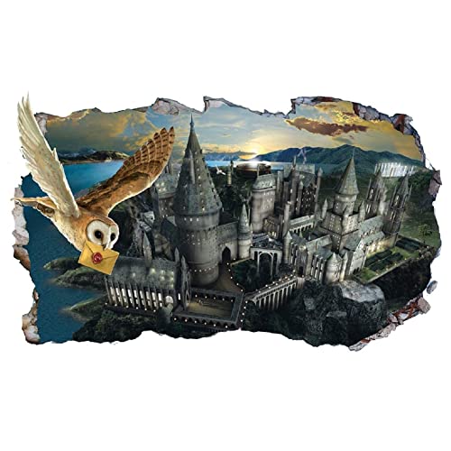 Chicbanners V555 Wandtattoo 3D Wandaufkleber Harry Potter Hogwarts Castle Hedwig Eule 3D Magic Window V555, selbstklebend, Größe 1000 mm breit x 600 mm tief (groß) von Chicbanners