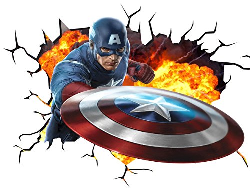 Marvel Avengers Captain America V001 Wall Crack Wall Smash Wandtattoo, selbstklebend, Größe 1000 mm breit x 600 mm tief (groß) von Chicbanners