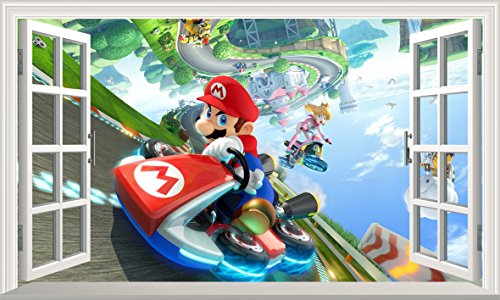 Super Mario Brothers Kart V701 Magisches Fenster-Wandaufkleber, selbstklebend, Größe 1000 mm breit x 600 mm tief (groß) von Chicbanners