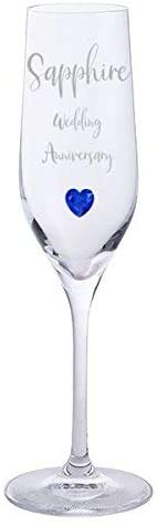 Dartington Crystal Champagnergläser mit Saphir-Herz-Edelstein, zur Hochzeit, 1 Paar von Chichi Gifts