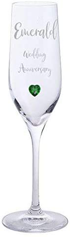 Dartington Crystal Champagnergläser mit Smaragd-Herz-Edelstein, zum Hochzeitstag, 1 Paar von Chichi Gifts