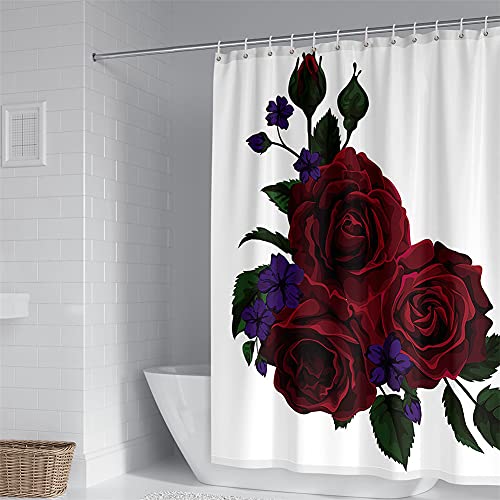 Chickw1 Duschvorhänge Anti Schimmel, 3D Blumen Blütenblatt Motiv Duschvorhang Wasserdicht Waschbar Bad Vorhang Polyester Badewanne Vorhang mit 12 Duschvorhangringe (Rote Rosenblume,200x200cm) von Chickwin-Shop