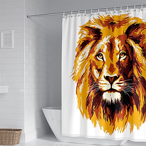 Chickw1 Duschvorhänge Anti Schimmel, 3D Motiv Duschvorhang Wasserdicht Waschbar Bad Vorhang Polyester Badewanne Vorhang mit 12 Duschvorhangringe (Brauner Löwe,180x200cm) von Chickwin-Shop